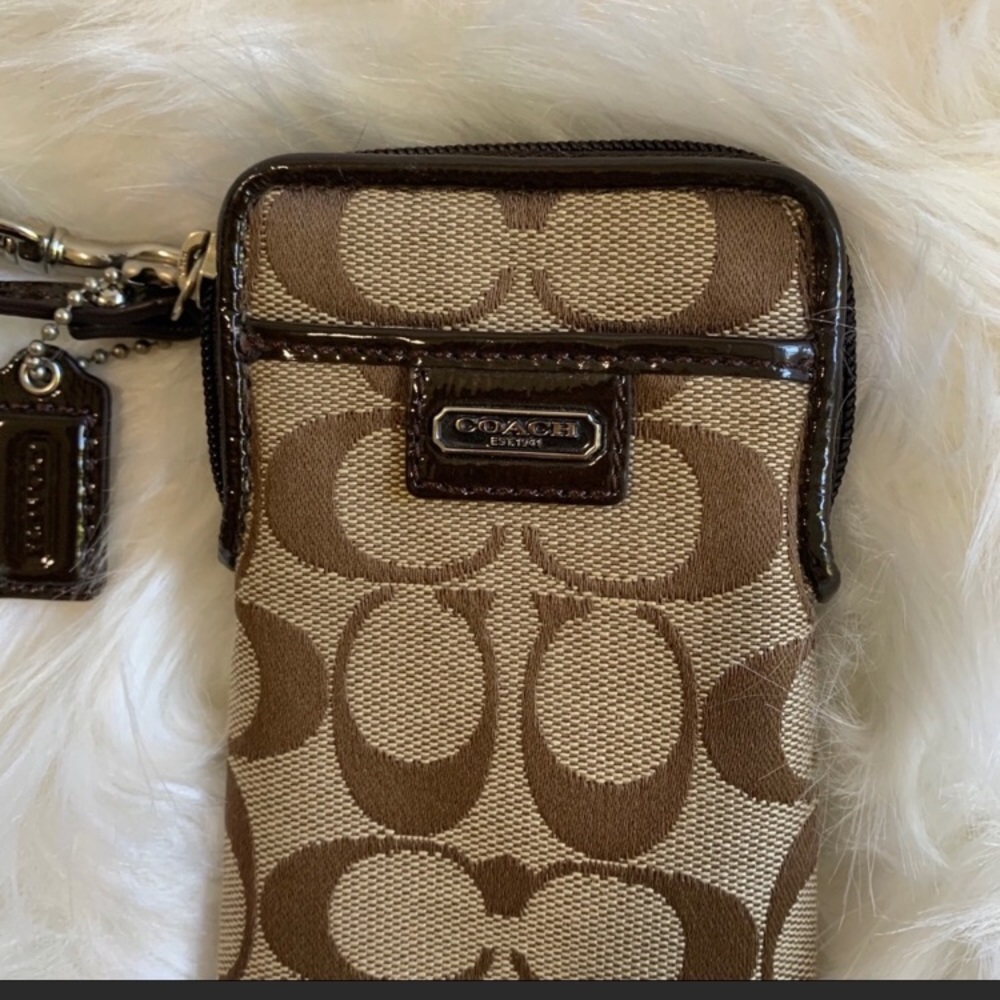Small Coach signature jacquard canvas wristlet